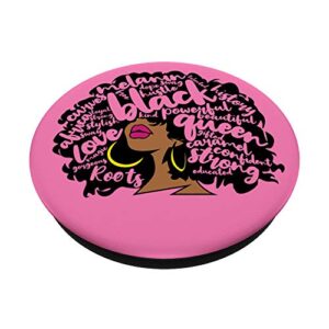 Melanin Women Black History Month October Afro Word Art PopSockets Swappable PopGrip