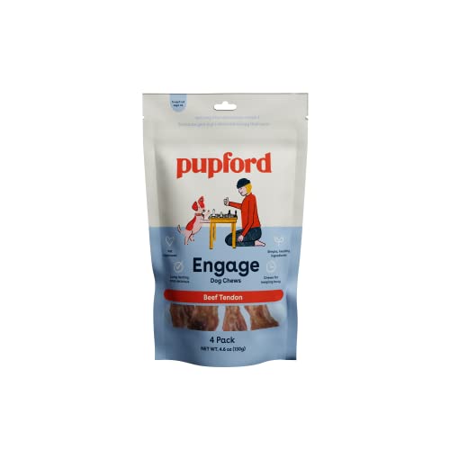 Pupford Beef Tendon Chews for Dogs | Cleans Teeth, Teaches Proper Chewing & Contains Glucosamine to Help Joints | Extra Thick, Long-Lasting, Natural Ingredients, Low Calorie (4 Count)