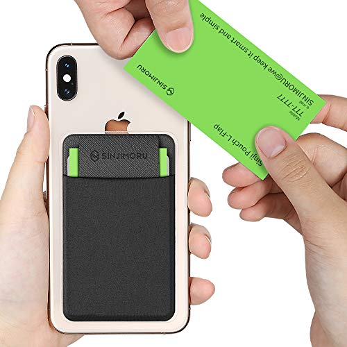 Sinjimoru Business Card Holder for Back of Phone, Reusable iPhone Stick on Wallet, Credit Card Holder for Smartphone. Sinji Pouch L-Flap Black