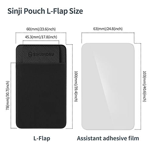 Sinjimoru Business Card Holder for Back of Phone, Reusable iPhone Stick on Wallet, Credit Card Holder for Smartphone. Sinji Pouch L-Flap Black