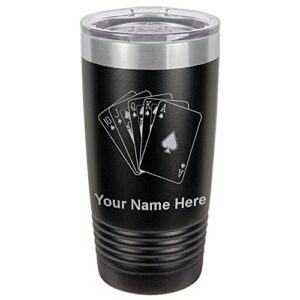 lasergram 20oz vacuum insulated tumbler mug, royal flush poker cards, personalized engraving included (black)