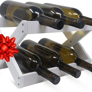 Foldable Bamboo Wine Rack ~ 6 Bottle Wine Holder Stand ~ Countertop Wine Holder for Kitchen, Bar, Cabinets ~ Holds 6 Bottles (White, 1)