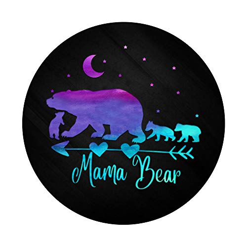 Purple Turquoise Watercolor Mama Bear Three Cubs On Black PopSockets Swappable PopGrip