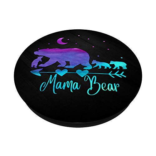 Purple Turquoise Watercolor Mama Bear Three Cubs On Black PopSockets Swappable PopGrip