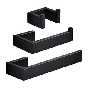 black bathroom hardware set-towel/robe hook-towel ring-toilet paper holder-stainless steel-3 pieces square bath accessories, heavy duty wall mount matte black by marmolux acc