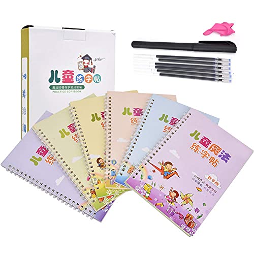 Magic Practice Copybook, Reusable Practice Calligraphy Tracing Book Set with Chinese, English, Painting, Spelling, Digital, Math