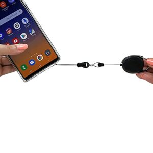 phone assured phone tether - 31" safety anti theft retractable phone clip - anti-drop travel clip - black smartphone clip for pants or purse - universal connection fits any smartphone case (1 pack)