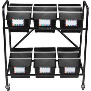 really good stuff mid-size mobile storage rack with chapter book bins - 1 rack, 6 bins