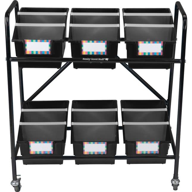 Really Good Stuff Mid-Size Mobile Storage Rack with Chapter Book Bins - 1 Rack, 6 Bins