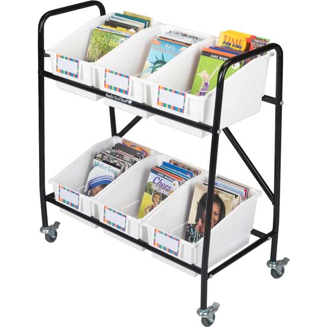 Really Good Stuff Mid-Size Mobile Storage Rack with Chapter Book Bins - 1 Rack, 6 Bins