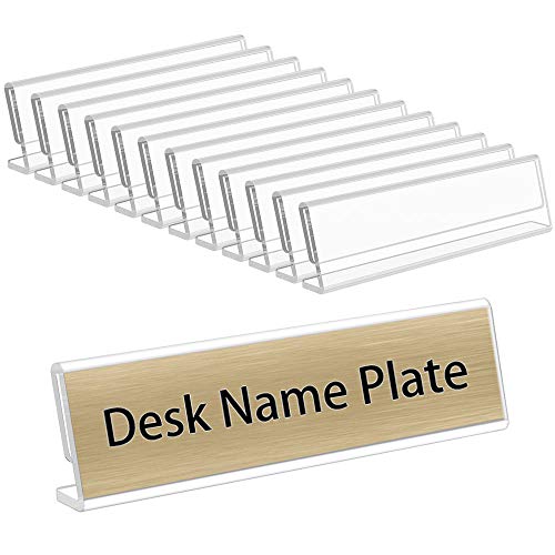 NIUBEE 12 Pack Acrylic 2x8 Name Plates for Desks,Horizontal Slant Back 2x8 Sign Holder for Table Display,Plastic Name License Plate Holder for Office Classroom Teacher Kids Woman Man,Blank