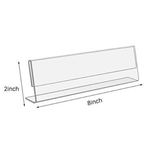 NIUBEE 12 Pack Acrylic 2x8 Name Plates for Desks,Horizontal Slant Back 2x8 Sign Holder for Table Display,Plastic Name License Plate Holder for Office Classroom Teacher Kids Woman Man,Blank