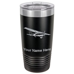 lasergram 20oz vacuum insulated tumbler mug, high wing airplane, personalized engraving included (black)