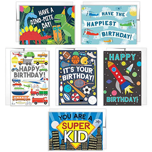 Tiny Expressions 6 Boys Birthday Cards with Inside Messages and Envelopes (6 Boys Birthday Cards)