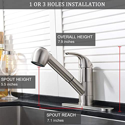 Ufaucet Modern Best Commercial Cen Brushed Nickel Stainless Steel Single Lever Single Handle Pull Out Sprayer Prep Kitchen Sink Faucets,Brushed Nickel Finished Grifo De Cocina