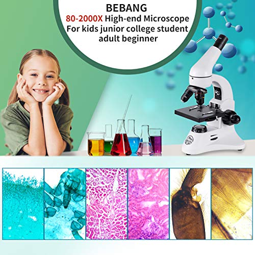 BEBANG 40X-2000X Microscope for Adults, Professional Biological Optical Microscopes with Prepared Slides School Home Lab Education Gifts for Kids Students Beginners