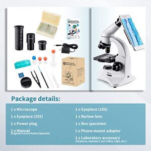 BEBANG 40X-2000X Microscope for Adults, Professional Biological Optical Microscopes with Prepared Slides School Home Lab Education Gifts for Kids Students Beginners