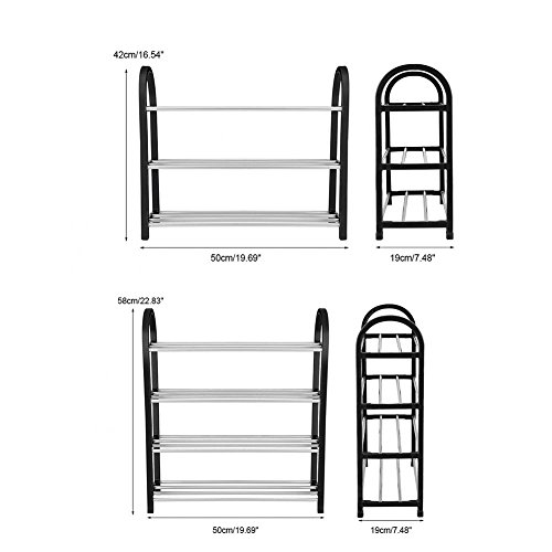 Biitfuu 4 Tiers Shoe Racks, Standing Shoe Rack Slippers Shelf Plastic Aluminum Large Capacity Slim Shoe Organizer