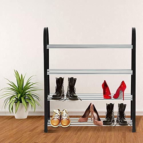 Biitfuu 4 Tiers Shoe Racks, Standing Shoe Rack Slippers Shelf Plastic Aluminum Large Capacity Slim Shoe Organizer