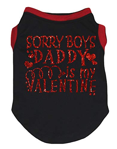 Petitebella Sorry Boys Daddy is My Valentine Puppy Dog Shirt (Black, XXX-Large)