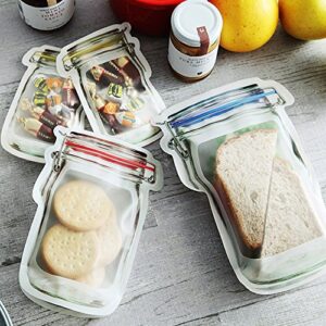 18pcs Mason Jar Zipper Bags,Food Storage Snack Sandwich Ziplock Bags,Reusable Airtight Seal Food Storage Bags,Leakproof Food Saver Bags for Travel Camping and Kids (Tallx1+Lx5+Mx6+Sx6)