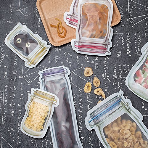 18pcs Mason Jar Zipper Bags,Food Storage Snack Sandwich Ziplock Bags,Reusable Airtight Seal Food Storage Bags,Leakproof Food Saver Bags for Travel Camping and Kids (Tallx1+Lx5+Mx6+Sx6)