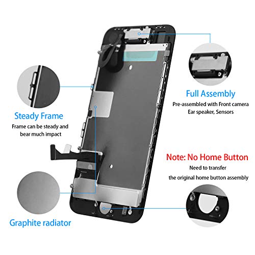 for iPhone 8 Screen Replacement Black Full Assembly 4.7" 3D Touch LCD Display Screen Digitizer for A1863, A1905, A1906 with Front Camera+Earpiece+Sensors+Waterproof Seal+Repair Tools+Screen Protector