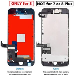 for iPhone 8 Screen Replacement Black Full Assembly 4.7" 3D Touch LCD Display Screen Digitizer for A1863, A1905, A1906 with Front Camera+Earpiece+Sensors+Waterproof Seal+Repair Tools+Screen Protector