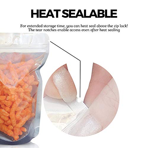 Stand Up Pouches, Resealable Odor Proof Bags, Zip Top Waterproof For Food Storage, Heavy Duty Ziplock, Clear Front With Aluminum Foil Back, Heat Sealable, 5 x 8 inch, 100 Pack