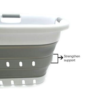 SAMMART 41L (10.8 gallon) Collapsible 3 Handled Plastic Laundry Basket - Foldable Pop Up Storage Container/Organizer - Portable Washing Tub - Space Saving Hamper/Basket (3 handled rectangular, White/Grey)