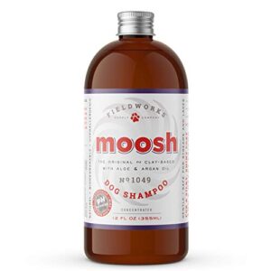 moosh natural dog shampoo – promotes healthy hair, coat and skin. helps hot spots, dry itchy skin. pet odor eliminator – grooming shampoo. shea butter, argan oil, aloe vera, bentonite clay