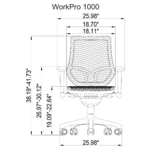workpro® 1000 series ergonomic mesh/mesh mid-back task chair, black/black