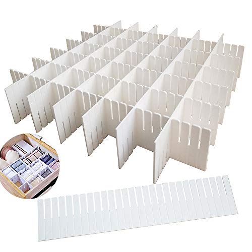 OJYUDD 12PCS DIY Plastic Grid Drawer Dividers,White Adjustable Sock Underwear Dresser Drawer Organizers Divider for Stationary Storage