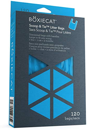 Boxiecat Scoop & Tie Cat Litter Waste Bags -Unscented– Leakproof - Large to Fit Any Scoop – Convenient Handles Tie & Seal in Odors - 1 Count (Pack of 120)