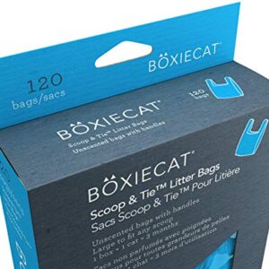 Boxiecat Scoop & Tie Cat Litter Waste Bags -Unscented– Leakproof - Large to Fit Any Scoop – Convenient Handles Tie & Seal in Odors - 1 Count (Pack of 120)