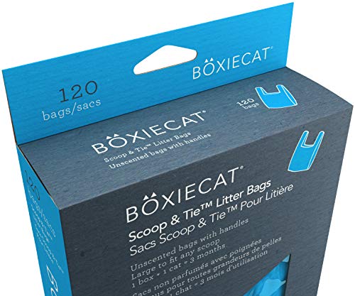 Boxiecat Scoop & Tie Cat Litter Waste Bags -Unscented– Leakproof - Large to Fit Any Scoop – Convenient Handles Tie & Seal in Odors - 1 Count (Pack of 120)