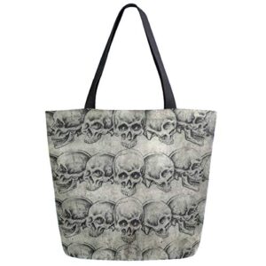 zzwwr vintage skull tattoo pattern large canvas gym beach travel reusable grocery shopping tote bag
