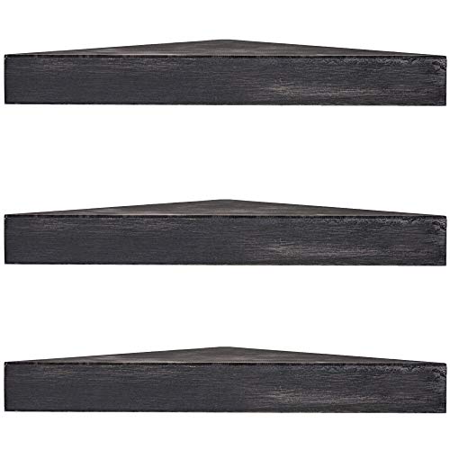 American Art Decor Set of 2 Floating Corner Shelves - Shelf Bracket & Organizer for Living Room, Bedroom, Bathroom, Offices & More (Black, 2.25”x 16.5”x 8.25”)