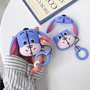 ultra thick soft silicone case with finger strap for apple airpods 1 2 1st 2nd blue donkey eeyore winnie the pooh disney disneyland cartoon 3d cute lovely hot kids girls teens daughter