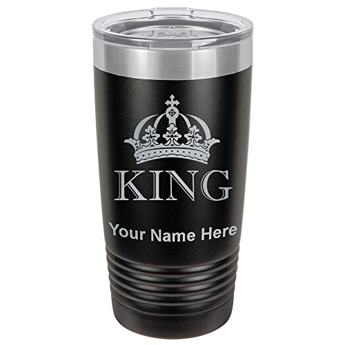 LaserGram 20oz Vacuum Insulated Tumbler Mug, King Crown, Personalized Engraving Included (Black)