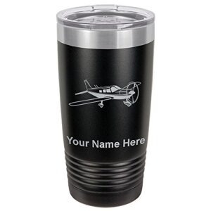 lasergram 20oz vacuum insulated tumbler mug, low wing airplane, personalized engraving included (black)