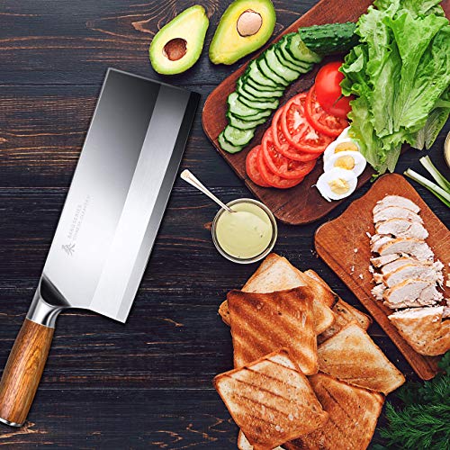 Vegetable Meat Cleaver Knife - 8 Professional Chinese Cleaver and Butcher Knife - 4CR14 HC Stainless Steel Kitchen Knife with Ergonomic Pakkawood Handle - Gift Box Included