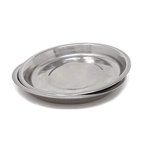 HONBAY 2PCS Stainless Steel Round Dinner Plates Dishes for Home and Camping (Height: 2.9cm/1.14inch)