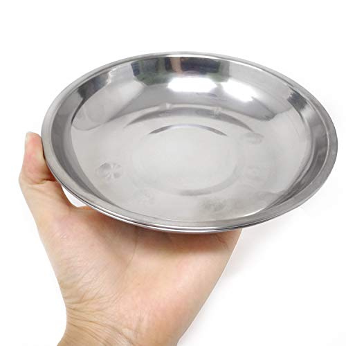 HONBAY 2PCS Stainless Steel Round Dinner Plates Dishes for Home and Camping (Height: 2.9cm/1.14inch)