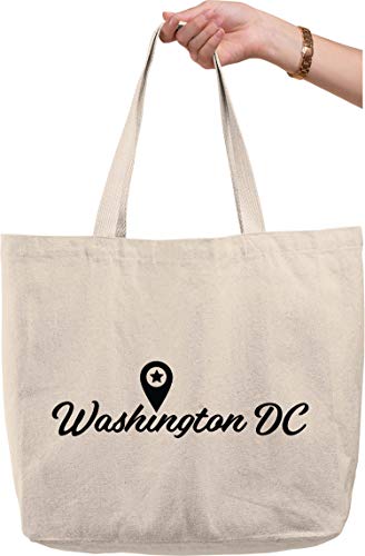 Bold Tote Bags Washington, DC cursive destination star state politics monument Natural Canvas Tote Bag funny gift