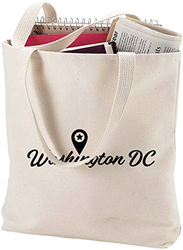 Bold Tote Bags Washington, DC cursive destination star state politics monument Natural Canvas Tote Bag funny gift