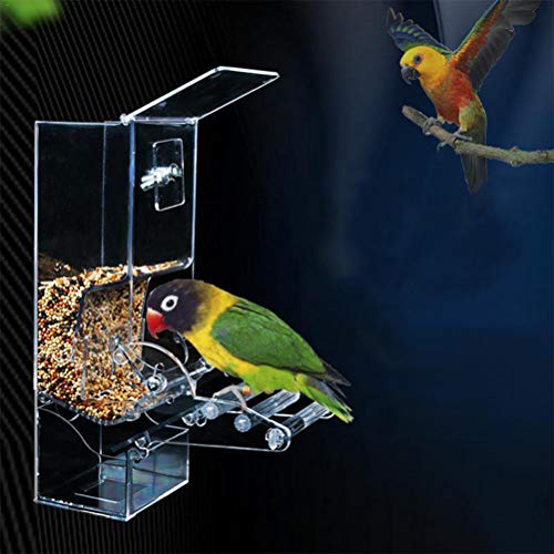 POPETPOP Parakeet Feeder No Mess-Automatic Bird Feeder No Split for Cage,Heavty Acrylic Feeder Station for Macaw African Greys Budgies Cockatiels Conure Lovebird