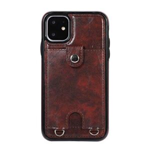 Jaorty PU Leather Wallet Case for iPhone 11 Necklace Lanyard Case Cover with Card Holder Adjustable Detachable Anti-Lost Neck Strap for Apple iPhone 11 6.1",Brown