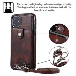 Jaorty PU Leather Wallet Case for iPhone 11 Necklace Lanyard Case Cover with Card Holder Adjustable Detachable Anti-Lost Neck Strap for Apple iPhone 11 6.1",Brown