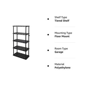 Gracious Living 5 Shelf Knect-A-Shelf Ventilated Heavy Duty Storage Unit 18 x 36 x 72 Organizer System for Home, Garage, Basement & Laundry, Black